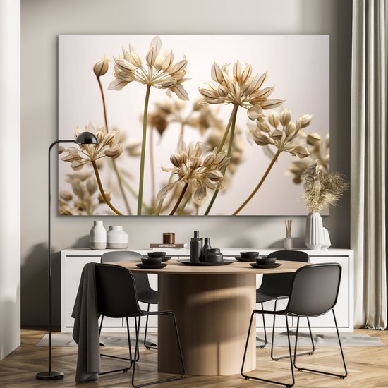 Aluminium schilderij 150x100 cm - Wanddecoratie metaal - Droogbloemen - Beige - Wit - Planten - Metalen muurdecoratie woonkamer - Decoratie industrieel - Foto op dibond - Industriële accessoires slaapkamer