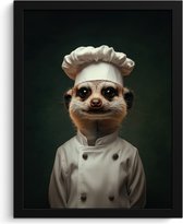 Poster in lijst - Fotolijst 30x40 cm - Posters - Dier - Kok - Stokstaartje - Posterlijst zwart - Decoratie - Wanddecoratie woonkamer - Muurdecoratie slaapkamer