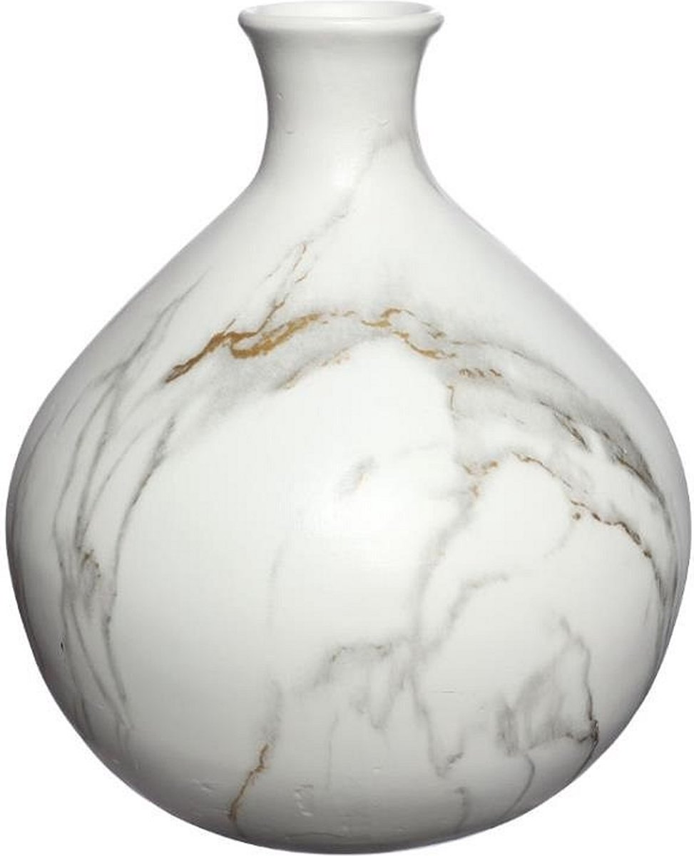 Ideas 4 Seasons Idea4seasons Bloemenvaas Dazzle - marmer look - Wit/goud - Keramiek - D23 cm x H25 cm - vaas