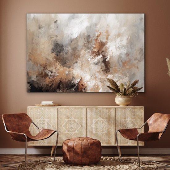 Aluminium schilderij 180x120 cm - Wanddecoratie metaal - Verf - Abstract - Beige - Kunst - Metalen muurdecoratie woonkamer - Decoratie industrieel - Foto op dibond - Industriële accessoires slaapkamer