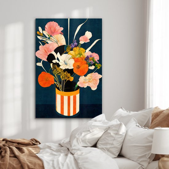 Décoration murale Métal - Aluminium Peinture Industrielle - Fleurs - Vase - Peinture - Plantes - 80x120 cm - Dibond - Photo sur aluminium - Décoration murale industrielle - Pour le salon / chambre