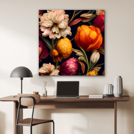 Décoration murale Métal - Peinture Aluminium Industriel - Fleurs - Plantes - Couleurs - Wit - 90x90 cm - Dibond - Photo sur aluminium - Décoration murale industrielle - Pour le salon/chambre