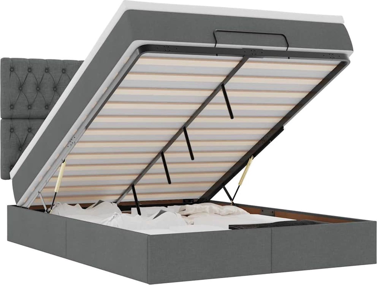 vidaXL - Ottoman - bed - met - matras - en - LED's - 140x200cm - stof - donkergrijs