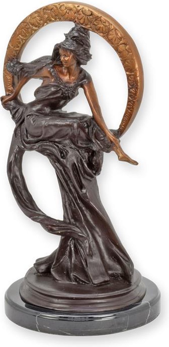 Luna Lady - Bronzen beeld - Vrouw in de maan - 42 cm hoog