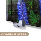 MuchoWow® Glasschilderij 80x160 cm - Schilderij acrylglas - Bloemen - Nacht - Lupine - Sterrenhemel - Paars - Natuur - Foto op glas - Muurdecoratie woonkamer - Wanddecoratie slaapkamer - Schilderijen