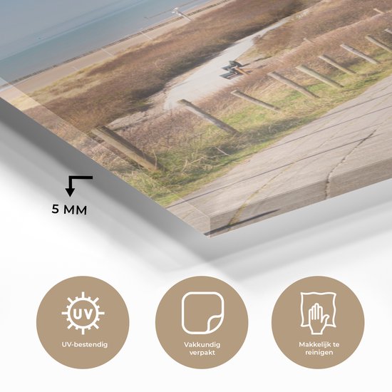 MuchoWow® Peinture sur verre 60x80 cm - Tableau acrylique - Plage - Mer - Phare - Nederland - Photo sur verre - Décoration murale salon - Décoration murale chambre - Tableaux