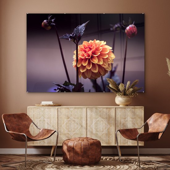 MuchoWow® Peinture sur verre 150x100 cm - Peinture sur verre acrylique - Fleurs - Chrysanthème - Macro - Plantes - Photo sur verre - Décoration murale salon - Décoration murale chambre - Peintures