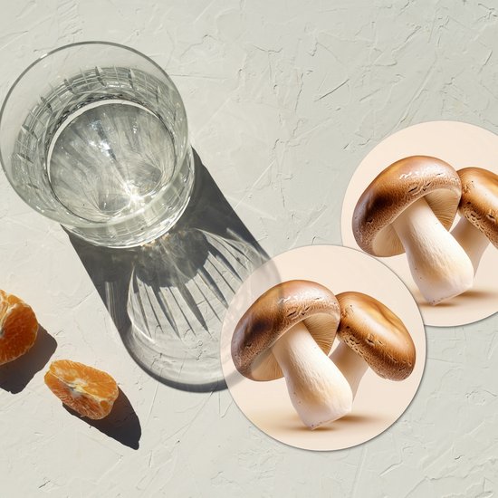 Dessous de verre Champignons - Doux - Beige - 10x10 cm - 6 morceaux - Sous pour Verres et Tasses