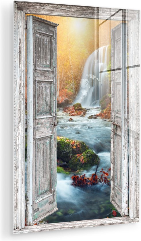 MuchoWow® Peinture sur verre 20x30 cm - Peinture sur verre acrylique - Cascade - Vue à travers - Paysage - Photo sur verre - Décoration murale salon - Décoration murale chambre - Peintures