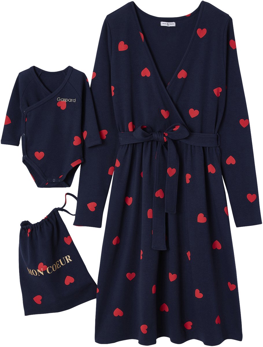 Envie de fraise Zwangerschapspakket Mon Coeur - nachthemd - babyromper - etui