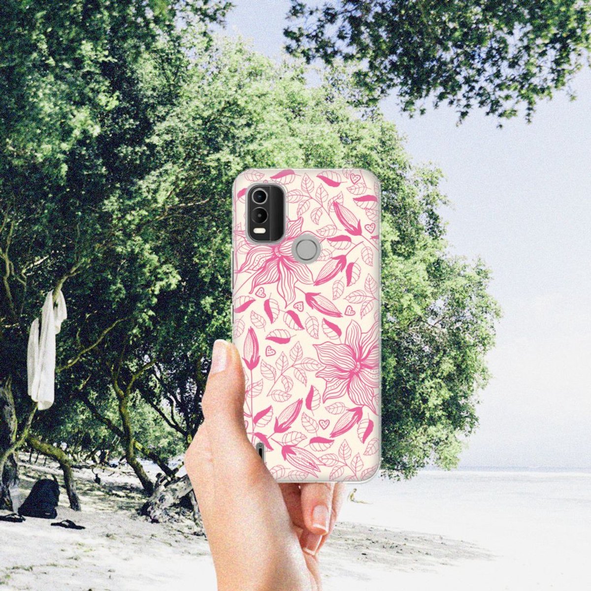 Nokia C21 Plus TPU Case Pink Flowers