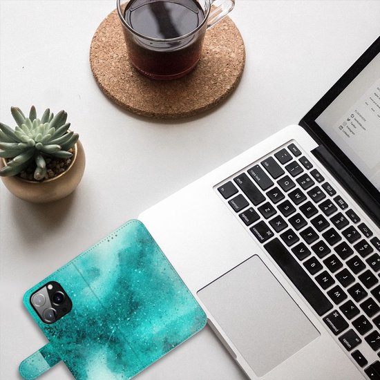 Portefeuille iPhone 14 Pro Cuir PU Portefeuille Livre Peinture Bleu