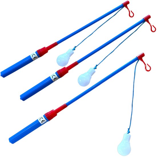 3 Lampionstokjes Met LED lichtje - incl. Batterij - Sint Maarten Lampion Stokjes - 40 cm - Blauw