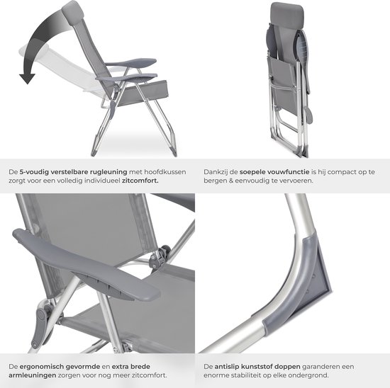 tectake® - Kampeerstoelen - Campingstoel -Tuinstoel - Opklapbaar - set van 4 - grijs - 402181 van TecTake — afbeelding 4
