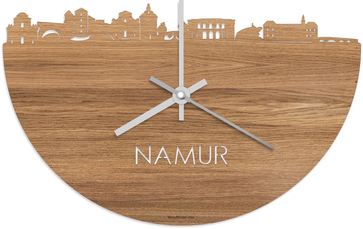 Skyline Klok Namur Eikenhout - Ø 40 cm - Stil uurwerk - Wanddecoratie - Meer steden beschikbaar - Woonkamer idee - Woondecoratie - City Art - Steden kunst - Cadeau voor hem - Cadeau voor haar - Jubileum - Trouwerij - Housewarming - WoodWideCities