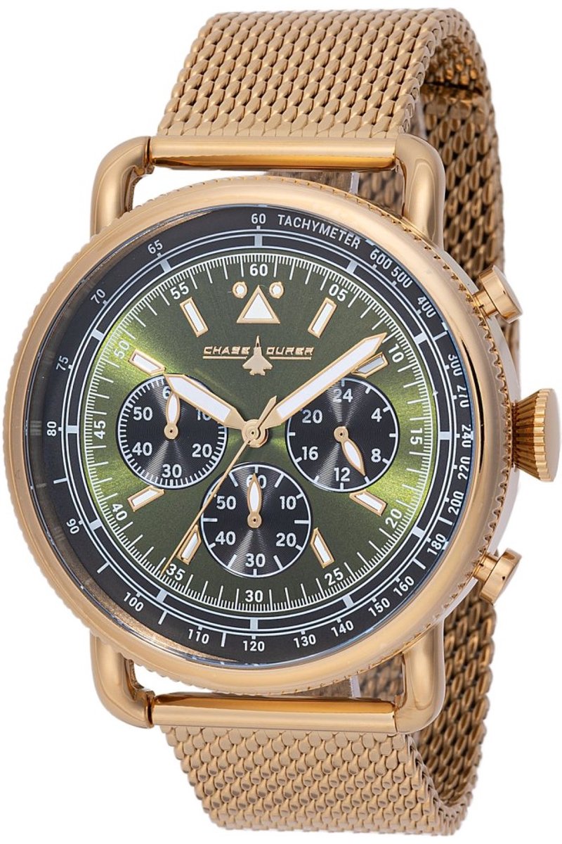 Chase Durer CDW-0152 Heren Horloge - Waterdicht - Analoog - Quartz Uurwerk - Roestvrij Staal met groene Wijzerplaat - 44mm