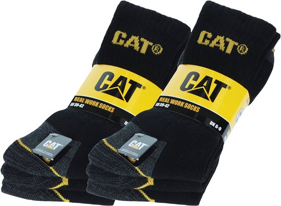 Chaussettes de travail Caterpillar pour homme, 6 paires, hauteur mollet, renforcées au talon et à la pointe, Katoen Zwart, pointures 43-46