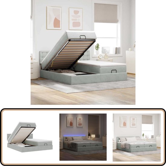 vidaXL Ottoman bed met matrassen en LED's 160x200cm fluweel lichtgrijs ...