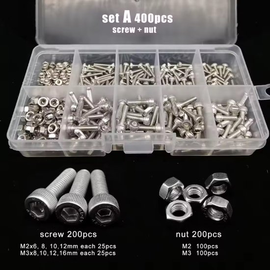 RVS Inbusbout assortiment met roestvrijstalen Inbusbouten en moeren M2 ...