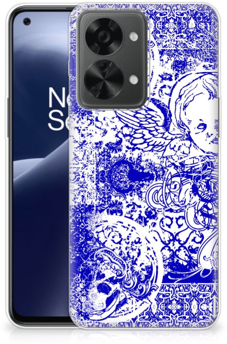 Back Cover voor Silicone Back Case OnePlus Nord 2T Angel Skull Blauw