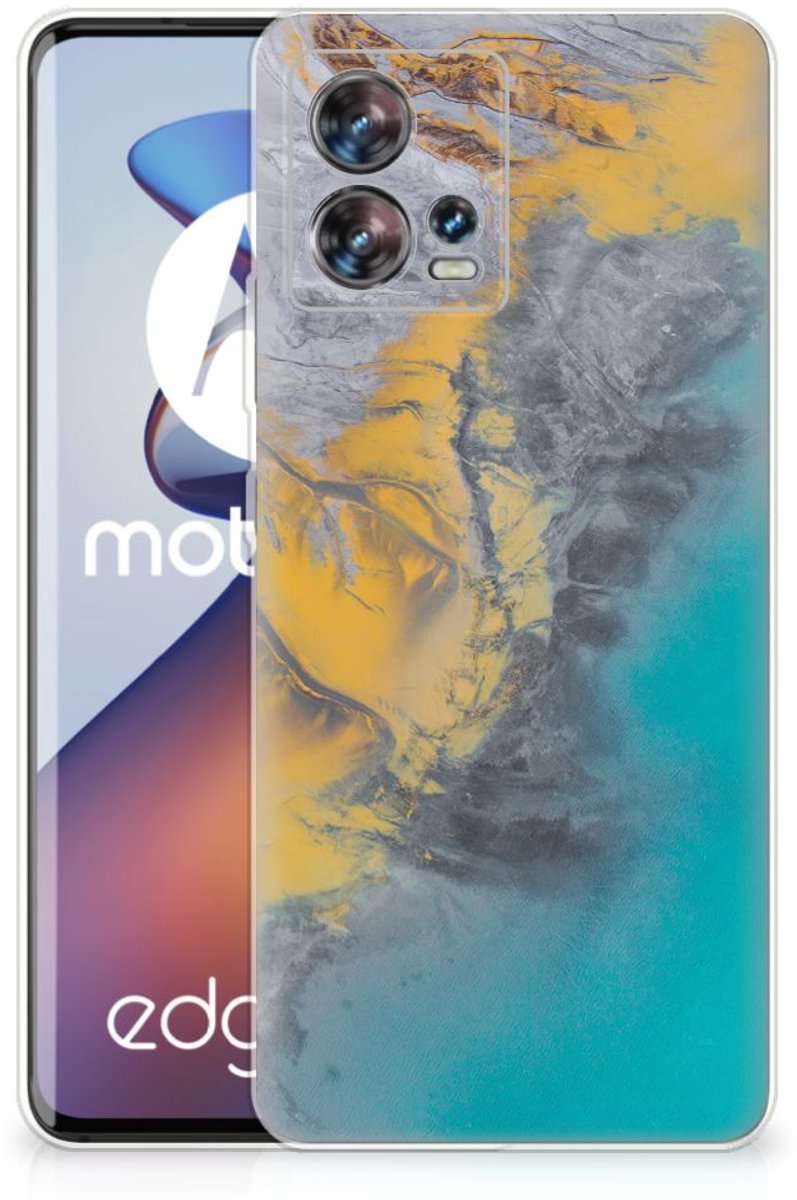 Motorola Edge 30 Fusion TPU Siliconen Hoesje Marble Blue Gold