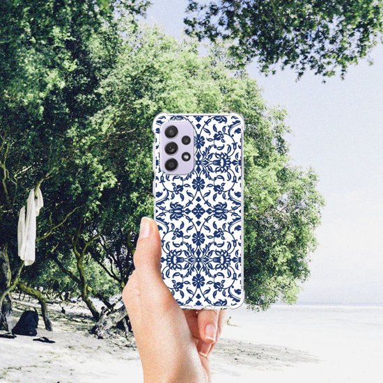 Coque Antichoc Samsung Galaxy A33 Coque Arrière Silicone avec Bord Transparent Fleur Blue