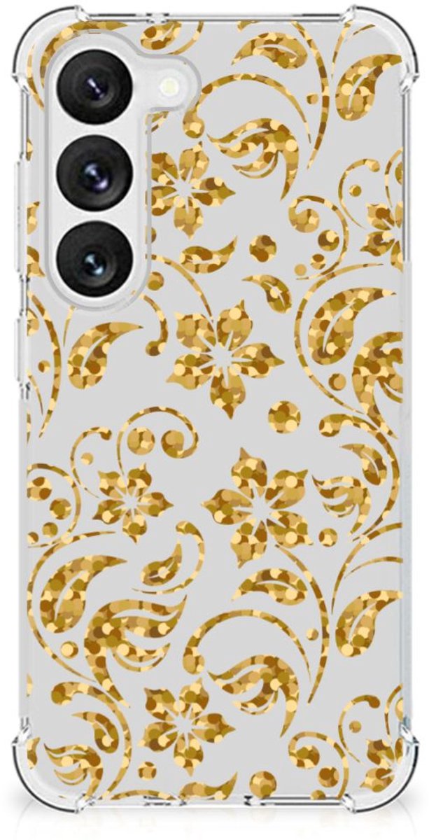 TPU Case Anti-Shock voor Samsung Galaxy S23 Case Gouden Bloemen
