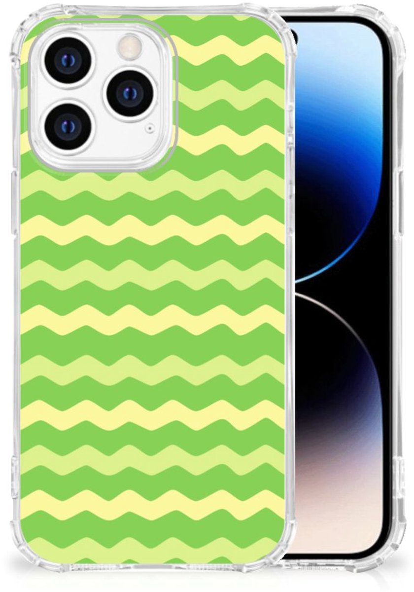 iPhone 14 Pro Doorzichtige Silicone Hoesje Waves Green