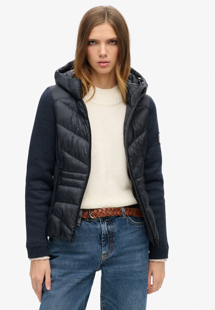 Superdry Gebreide Hybrid Storm jas met capuchon Dames Gewatteerde jassen Marineblauw