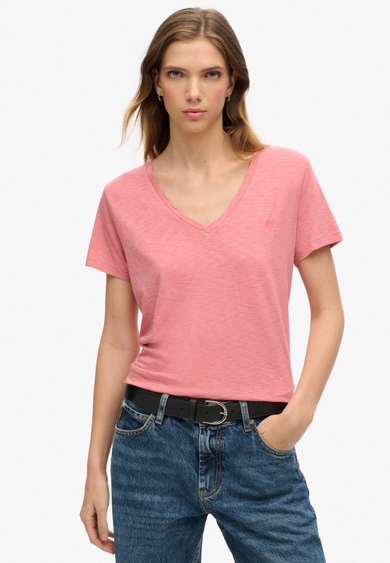 Superdry Studios Slub Emb Vee Tee Dames T-Shirt - Roze - Maat M