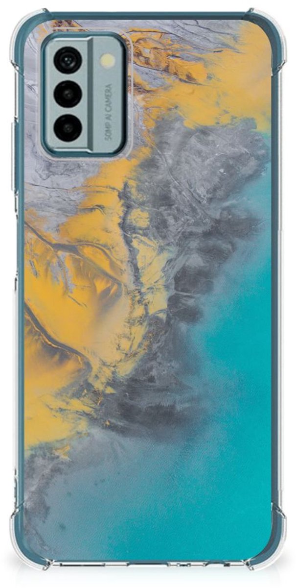 TPU Case Anti-Shock voor Nokia G22 Anti-Shock Hoesje Marble Blue Gold