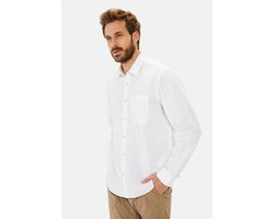 camel active Linnen overhemd met lange mouwen en soft-wash afwerking - Maat menswear-XL - Wit