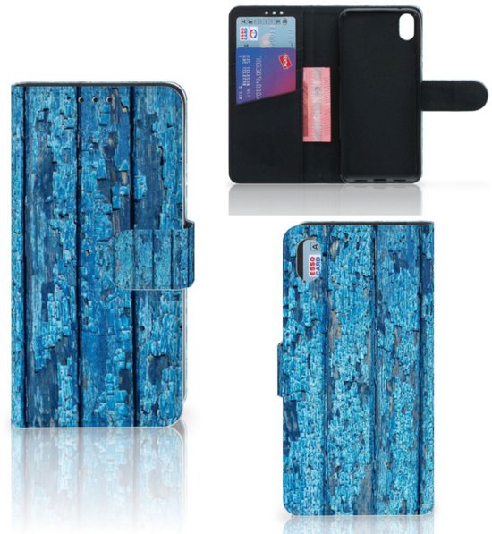 Coque de Protection pour Xiaomi Redmi 7A Portefeuille Bois Bleu