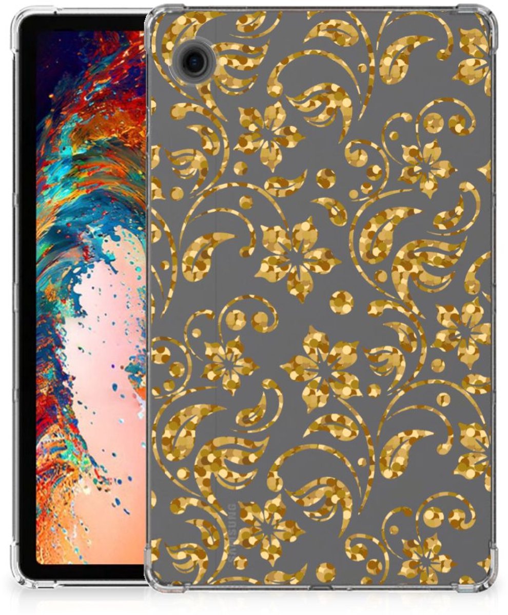 Samsung Galaxy Tab A9 Siliconen Hoesje Gouden Bloemen