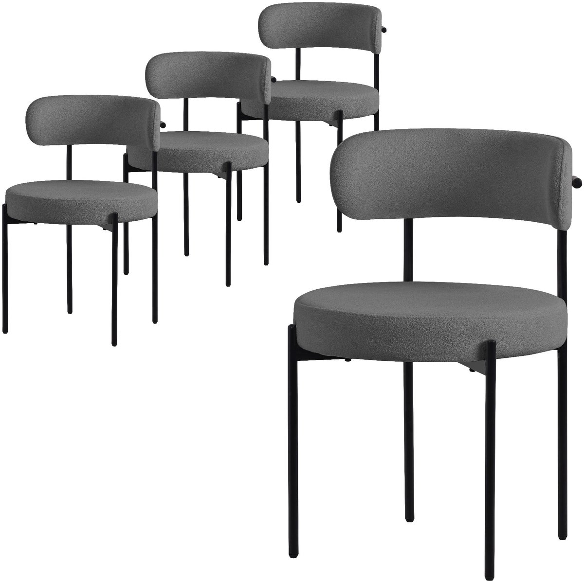Eetkamerstoel set van 4 met teddy stof met rugleuning grijs Keukenstoel ML-Design