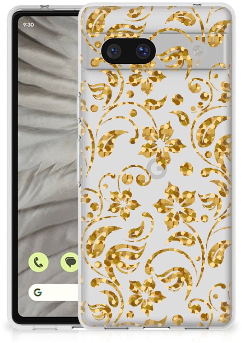 Google Pixel 7A TPU Case Gouden Bloemen