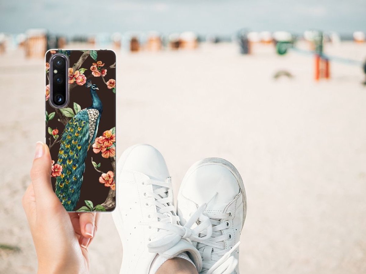 Sony Xperia 1 V TPU Hoesje Pauw met Bloemen