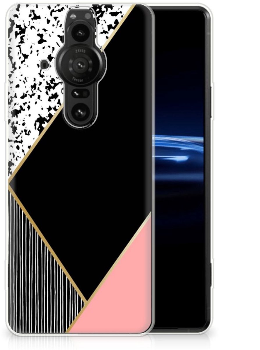 Sony Xperia Pro-I TPU Hoesje Zwart Roze Vormen