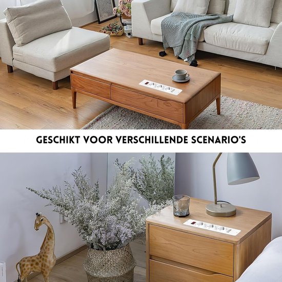 Prise de table encastrable StayPowered - Intelligente et peu encombrante - Prise 3 voies - USB C PD 20W - 3 Portes USB-A - Avec interrupteur - Installation facile - Wit - Livraison plus rapide qu'indiqué !