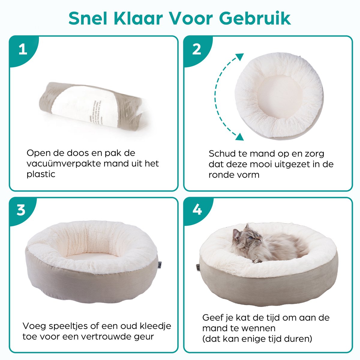 Filo Ultra Zachte Orthopedische Kattenmand Grijs - Wasbaar met Afritsbare Hoes - Anti Stress Donut Kattenbed - Poezenmand - Kattenhuis - Kattenkussen - Cat Bed – foto 7