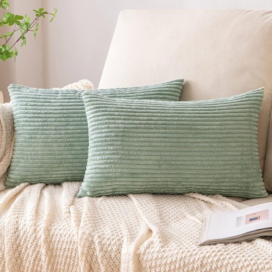 FDTERN Set van 2 kussenhoezen, boho, corduroy, 40 x 60 cm, oranje, zacht, decoratief, klassiek patroon met gekruiste strepen, onzichtbare ritssluiting, voor bank, bed, thuis