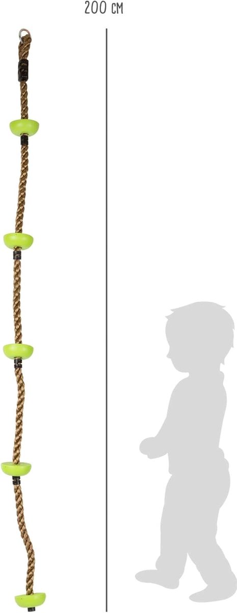 Weerbestendige Klimtouw voor Kinderen met Veiligheidshaken en Treden, Groen, 200 cm