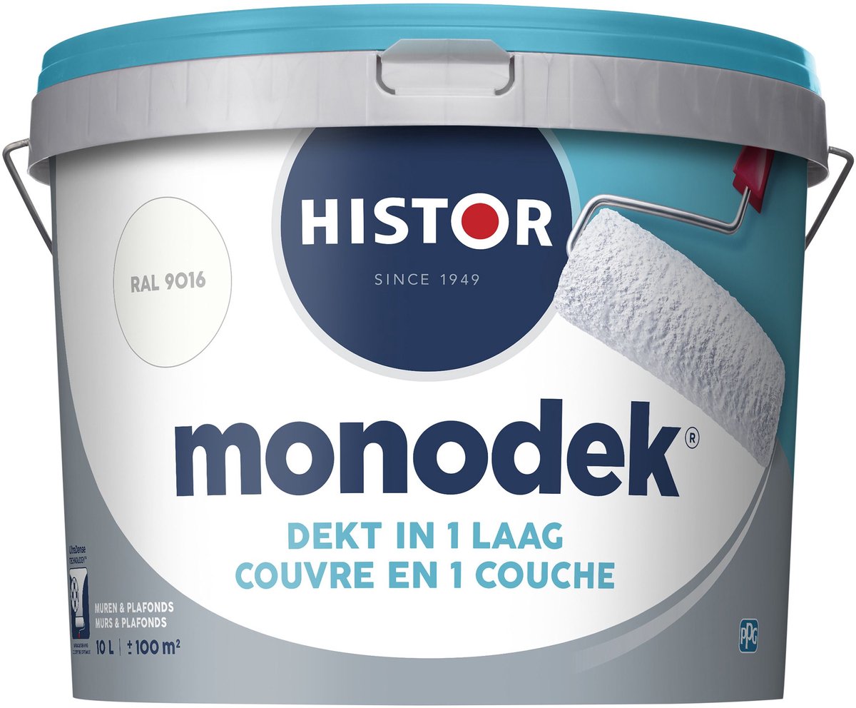 Histor Monodek – Muurverf Binnen Mat – Dekt in 1 Laag – Afwasbaar – Geurarm en Oplosmiddelvrij – Met Ultra Dense Technology voor Extra Dekkracht – Voor Binnen – RAL 9016 – 2,5L – foto 8