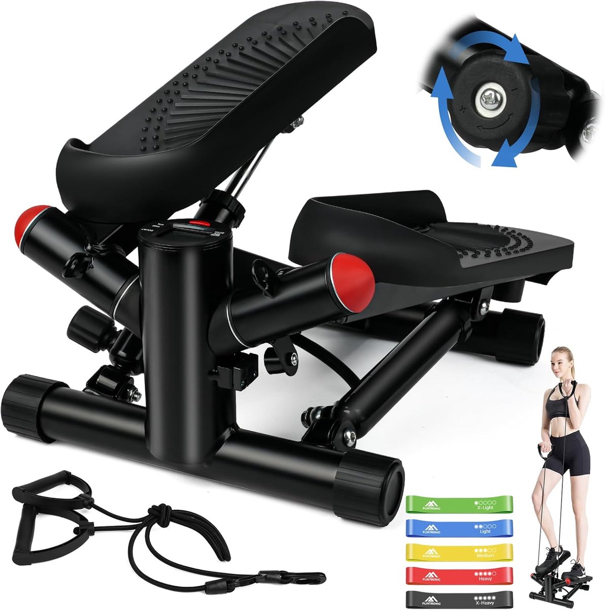 2-in-1 Mini-Stepper voor Thuis met Power Ropes - LCD-Display, Geschikt voor Beginners en Fitness Training
