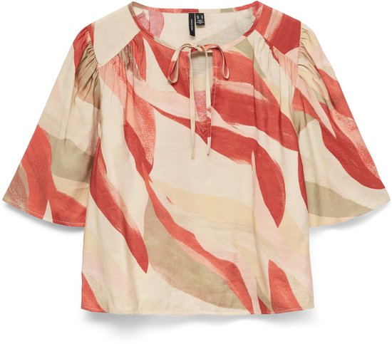 T-shirt Vero Moda VMtyra SS Detail Top Wvn Exp 10343334 Coral Amande/Abstrait Taille Femme - M
