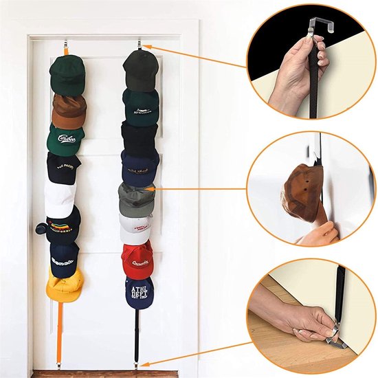 2 stuks pettenrek - Geschikt voor maximaal 16 petten voor honkbalpetten, uitstekend pettenrek - opberghouder en organizer - hoedenplank