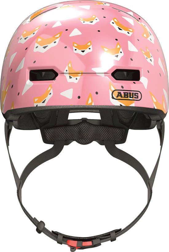ABUS kinderhelm Skurb Kid - robuuste fietshelm in skaterlook met ruimte voor een vlecht en diverse designs - voor meisjes en jongens - roze met vossen, maat S