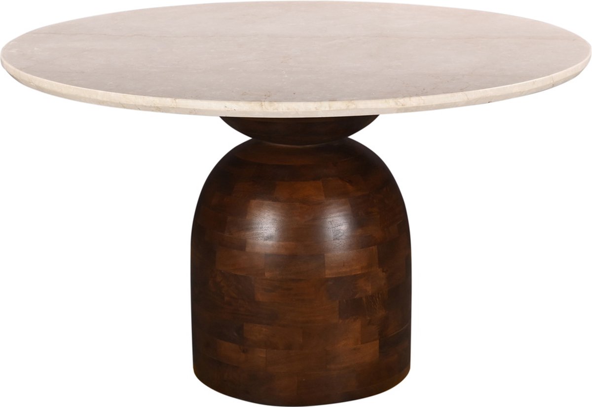 DÉJA Living Eettafel Miro Rond - Marmer/Hout - Donkerbruin - 130x130x75cm