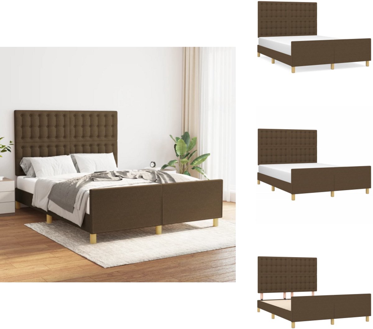 vidaXL Bedframe Met Hoofdeinde - Bedframes Met Hoofdeindes - Bed - Slaapmeubel - Bedframe zonder matras stof donkerbruin 140x200 cm