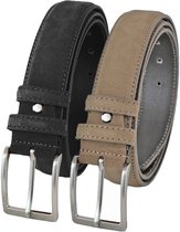 Set de Ceintures de Pantalon en daim Landley - Pack duo de Ceintures pour hommes en cuir suédé - Cuir - Zwart et taupe - Longueur totale 110 cm / Taille de ceinture 95
